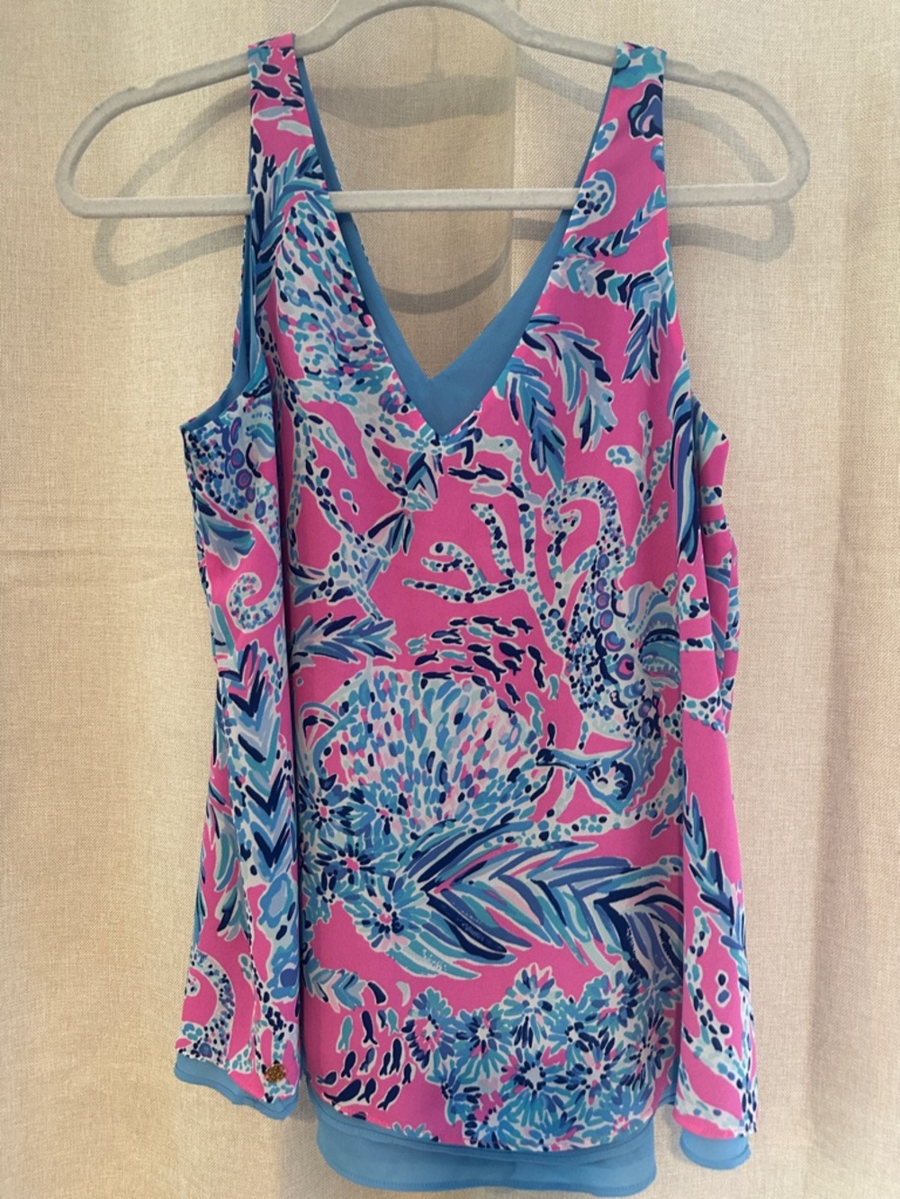 Lilly Pulitzer Pink & Blue Tropical V-Neck Tank